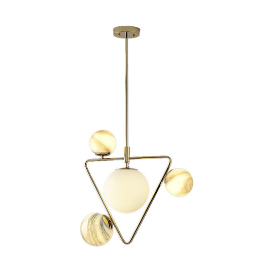 Modern Gold Chandelier Light With Nordic Ball Design - Frosted Glass 4-Bulb Pendant Lamp For Living
