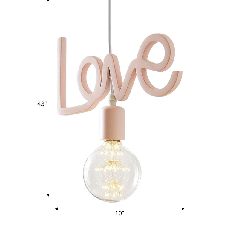Macaroon Pink Resin Pendant Lamp With Letter Design - Bare Bulb Drop For Living Room