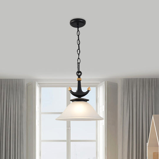 Mediterranean Cream Glass Ceiling Light With Anchor Design - Small Or Large Size Black /