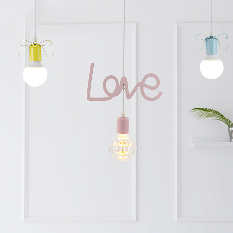 Resin Cluster Pendant Macaroon 3-Light Ceiling Light - Colorful Red-Yellow-Blue With Bow And Letter