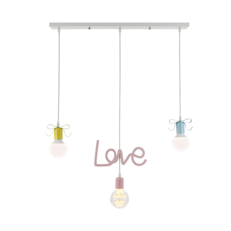Resin Cluster Pendant Macaroon 3-Light Ceiling Light - Colorful Red-Yellow-Blue With Bow And Letter