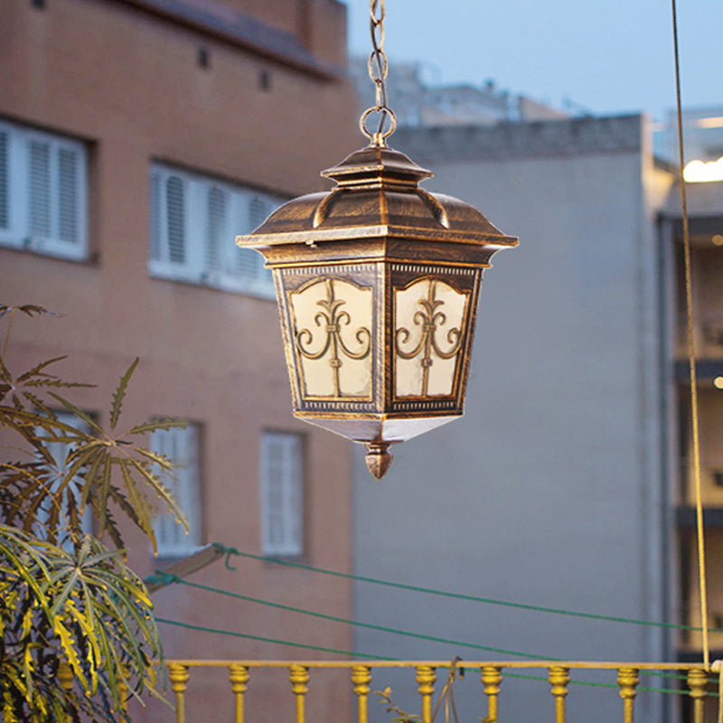 Clear Ripple Glass Ceiling Lantern Pendant Light With 1-Light For Patio - Black/Bronze Farmhouse