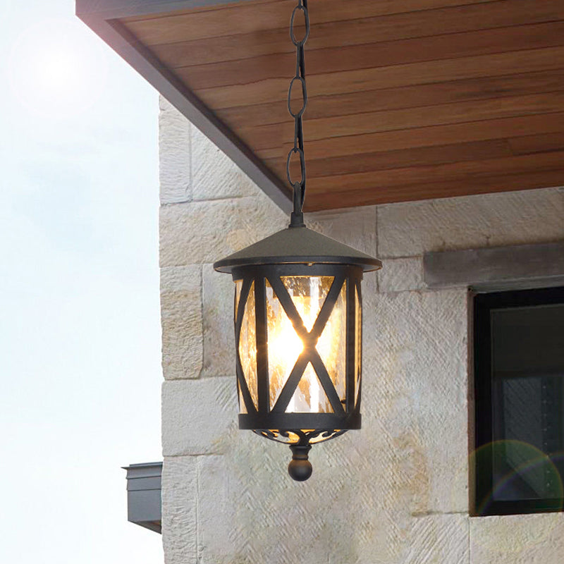Glass Coffee Pendant Lantern: Clear/White 1 Bulb Countryside Balcony Lighting Fixture