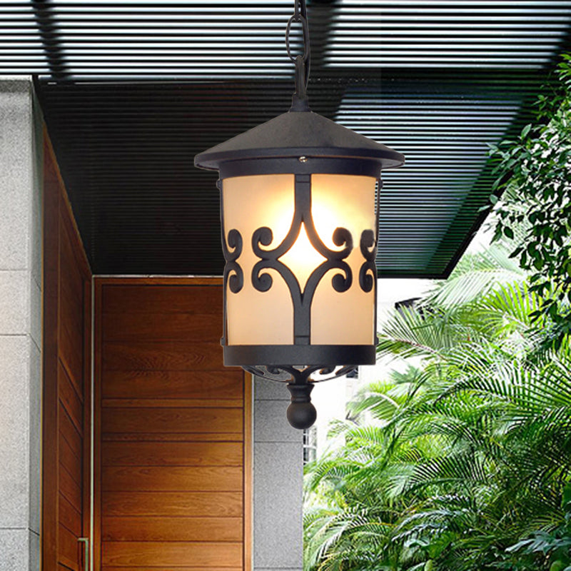 Glass Coffee Pendant Lantern: Clear/White 1 Bulb Countryside Balcony Lighting Fixture / A