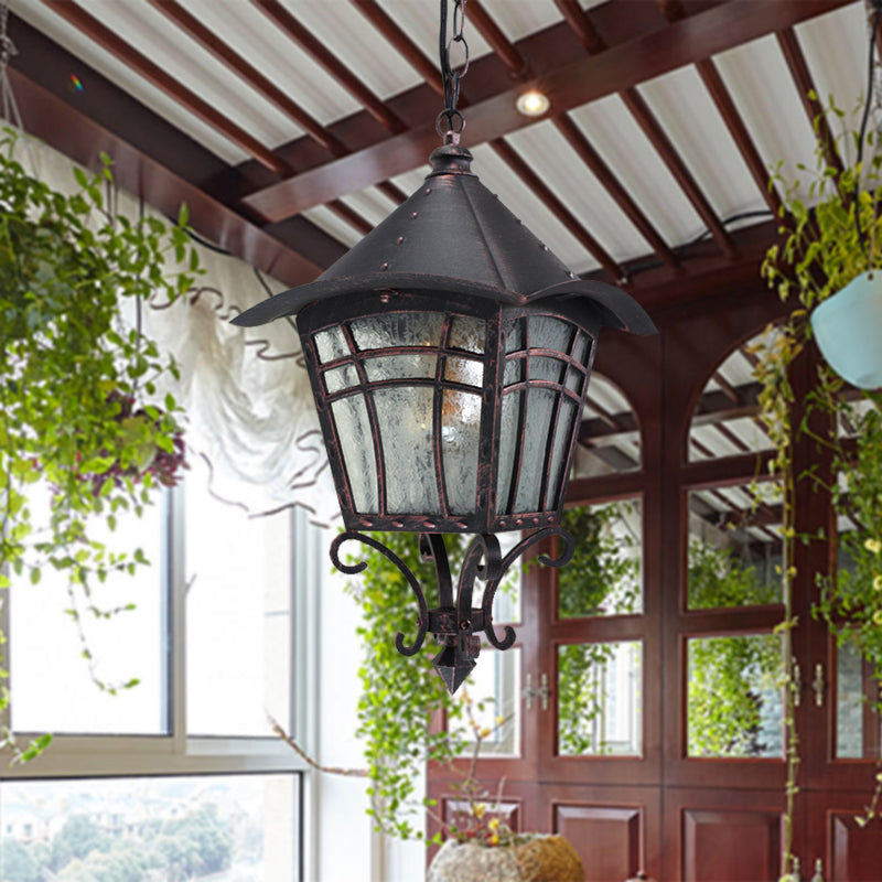Frosted Glass Birdcage Pendant Light - Rustic Outdoor Ceiling Fixture In Coffee