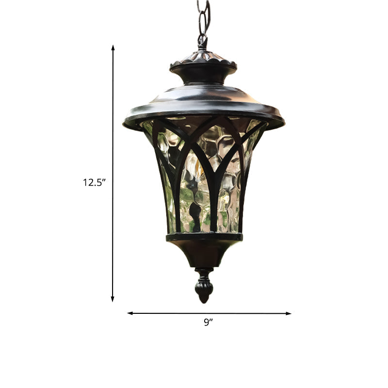 Vintage Lantern Hanging Pendant Light Fixture With Clear Glass And 1 Bulb In Black