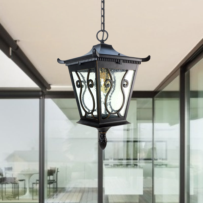 Rustic Black Glass Pendant Lamp - 1-Light Pavilion Ceiling Hanging Light For Outdoor Use
