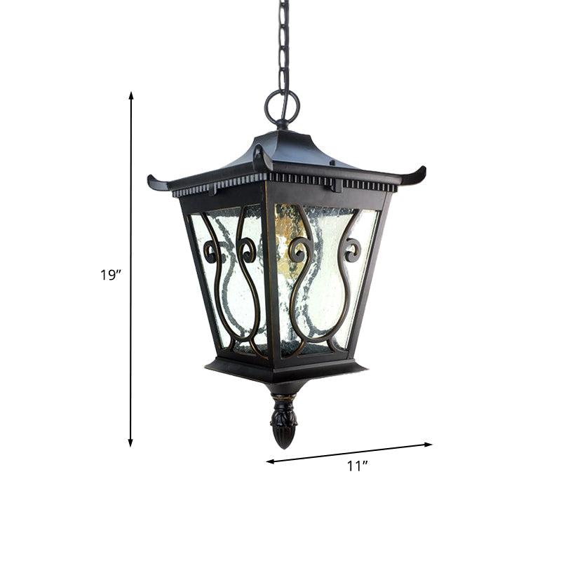 Rustic Black Glass Pendant Lamp - 1-Light Pavilion Ceiling Hanging Light For Outdoor Use