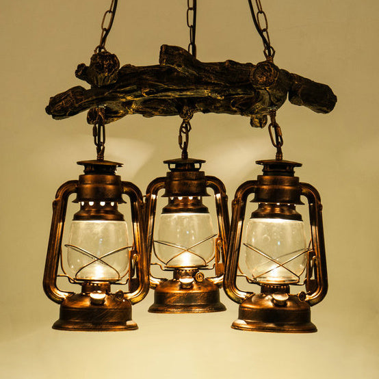 Coastal Bronze/Copper 3-Light Kerosene Clear Glass Chandelier - Dining Room Pendant Lighting