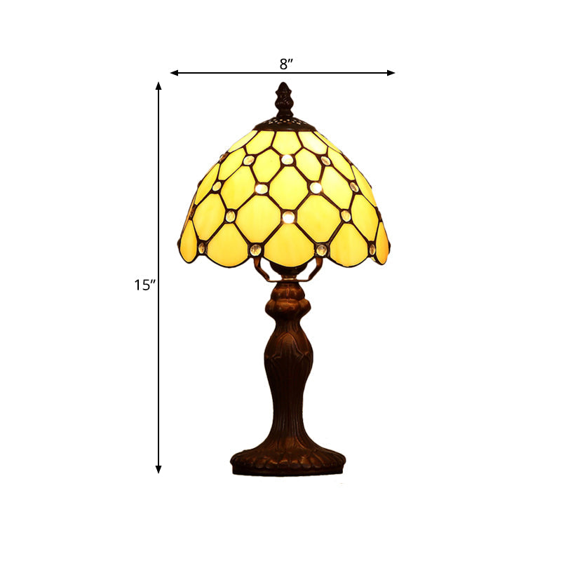 Tiffany Style Glass Table Lamp - Single-Bulb Nightstand Light With Dark Brown Base Ideal For Bedroom