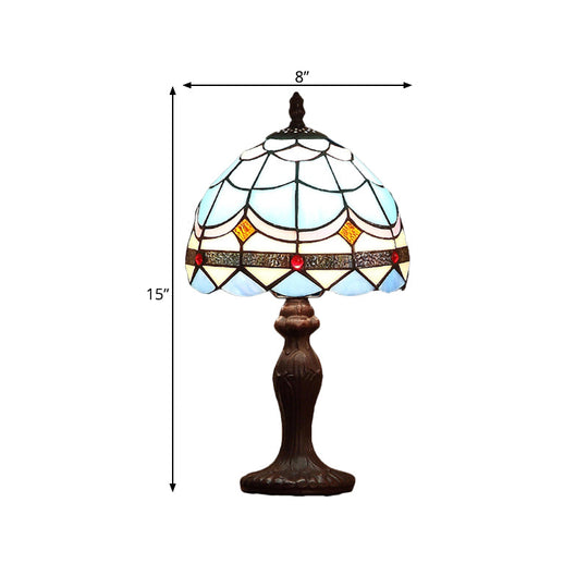 Mediterranean 1-Light Stained Glass Table Lamp With Wave-Pattern Dark Brown Nightstand Light