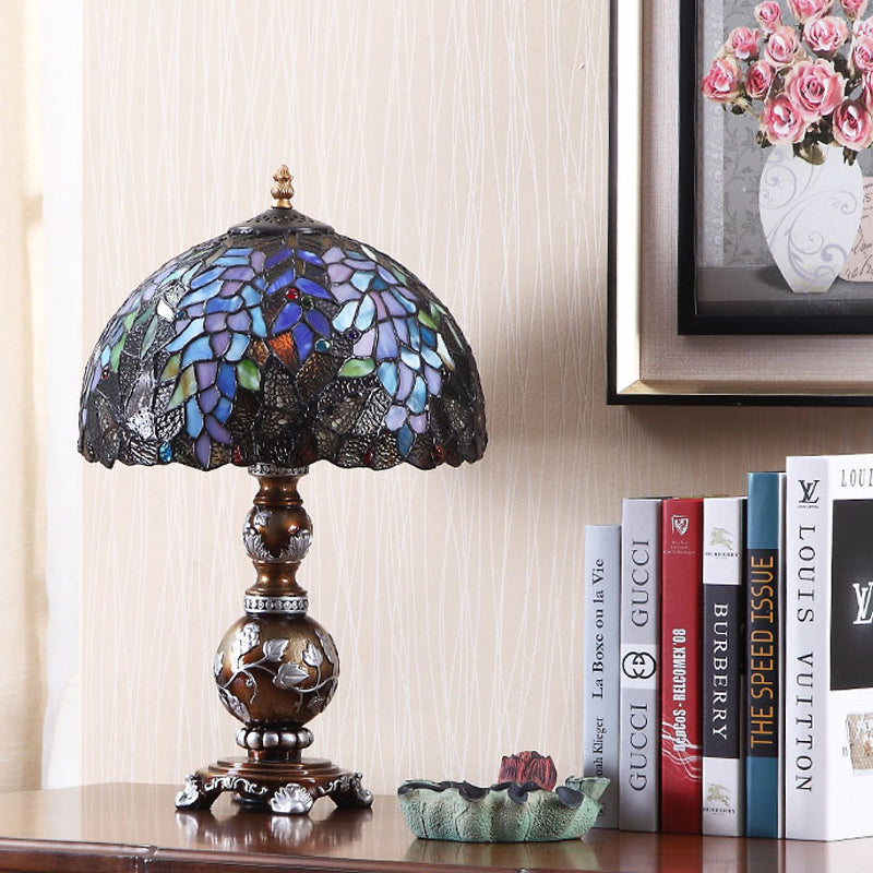 Baroque Brown Gourd Table Lamp With Stained Glass Shade - Resin Nightstand Lighting (1 Bulb)