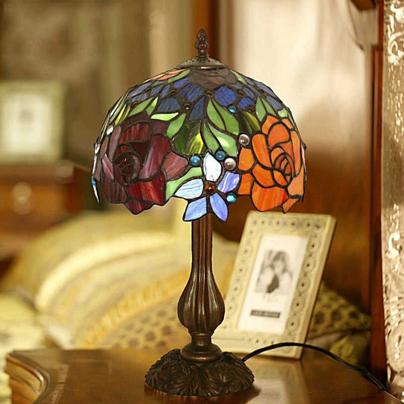 Maria - Victorian Blossom Table Lamp - Multicolored Stained Glass Night Stand