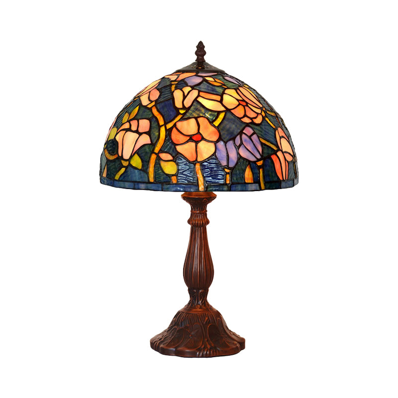 Virginie - 1-Light 1-Light chen Table Lamp Tiffany Bronze Night Light with Flower Stained Glass Shade
