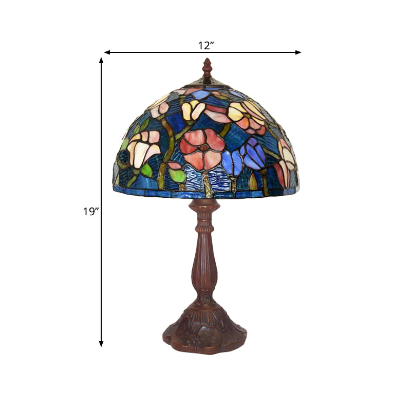 Virginie - 1-Light 1-Light chen Table Lamp Tiffany Bronze Night Light with Flower Stained Glass Shade