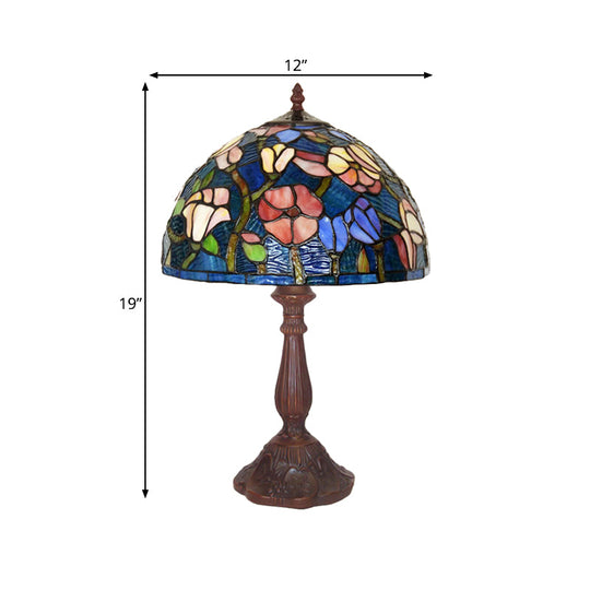 Tiffany Bronze Kitchen Table Lamp With Flower Stained Glass Shade - 1-Light Night Light
