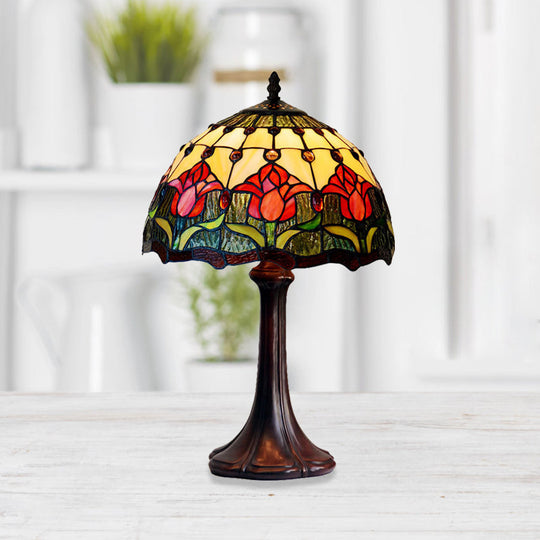 Rosaria - Tiffany Style Stained Glass Flower Patterned Table Light: Bronze Night