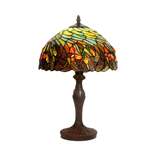 Spiral Pattern Tiffany Table Lamp With Hand Cut Glass Coffee Night Light And Scallop-Trim