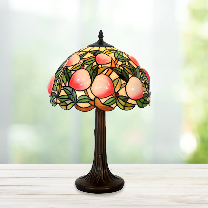 Peach Stained Glass Tiffany-Style Night Lamp With Scalloped Edge - Coffee Table Light