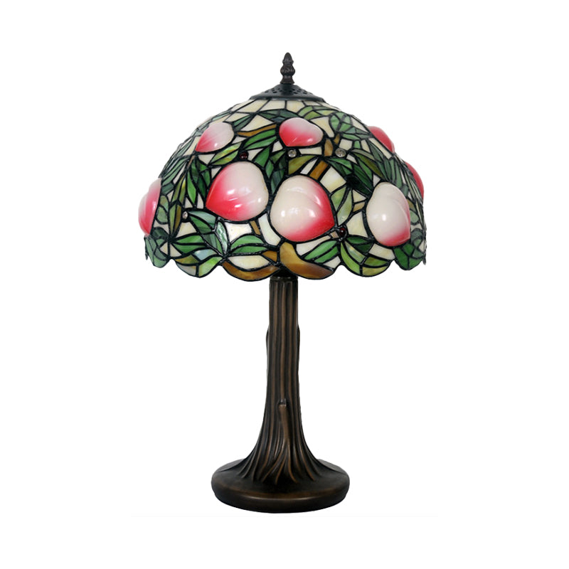 Peach Stained Glass Tiffany-Style Night Lamp With Scalloped Edge - Coffee Table Light