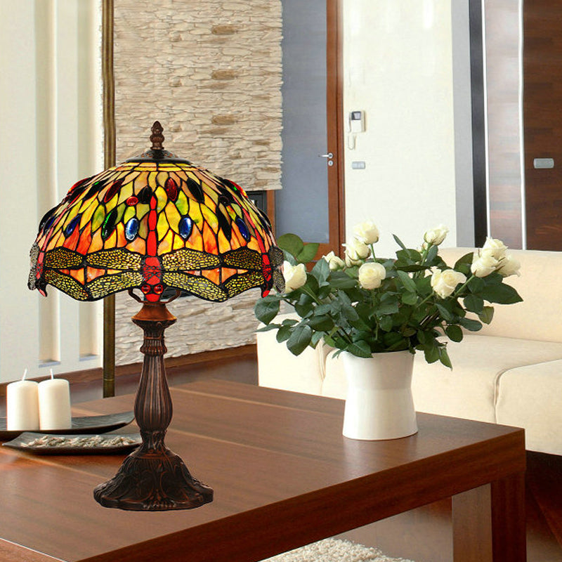 Odette - 1-Bulb Tiffany Bronze Dragonfly Table Lamp: Elegant Lounge Night Light