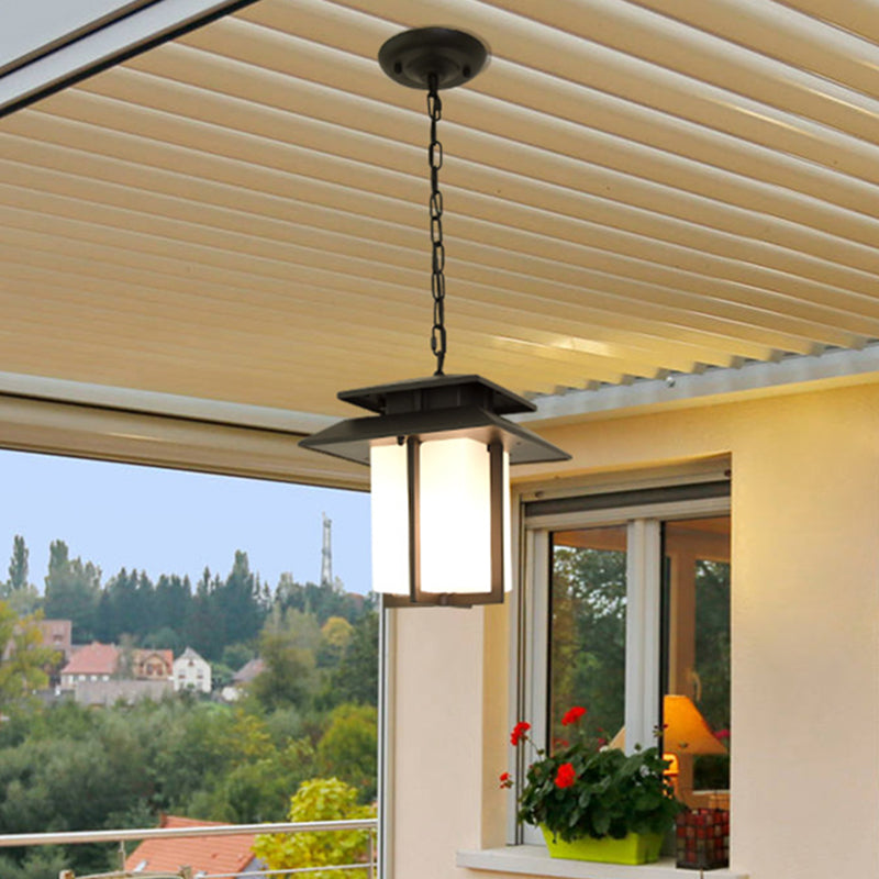 Black Milk Glass Pendant Light For Countryside Balcony - 1 Suspension Lantern