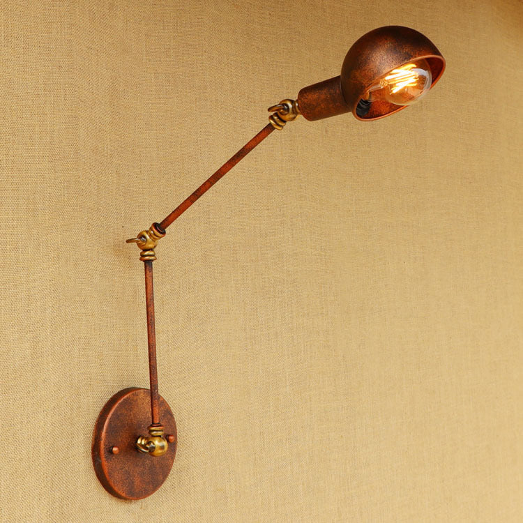 Antique Rust Metal Wall Sconce With Swing Arm For Study Room - 1 Light Bowl Fixture / 12+12