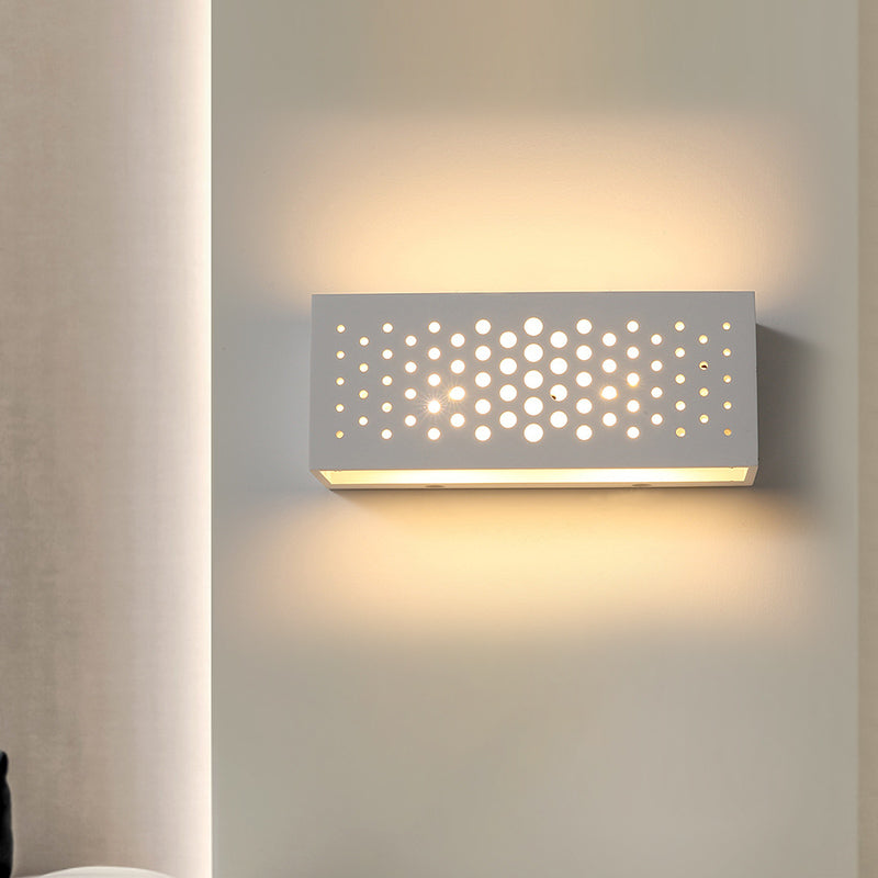 Laser Cut Minimalist Rectangle Box Wall Sconce: White Gypsum 1 Head Bedroom Light Fixture