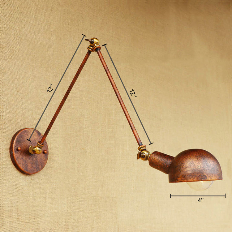 Antique Rust Metal Wall Sconce With Swing Arm For Study Room - 1 Light Bowl Fixture