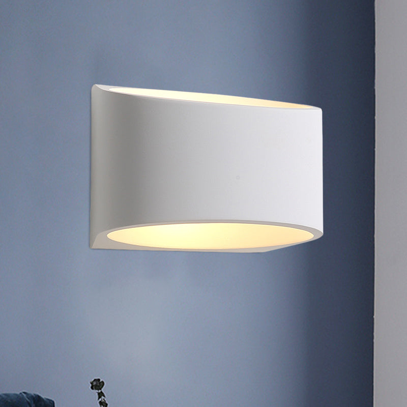 Minimalist Round Gypsum Led Sconce Light Fixture - White Wall Mount Lamp For Hallway