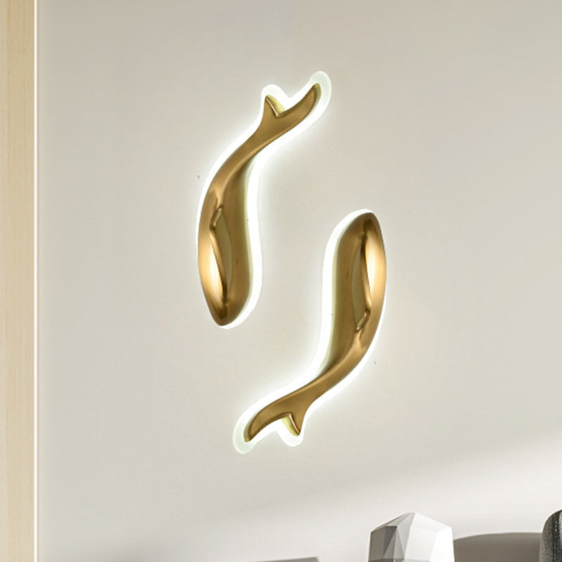 Postmodern Led Brass Fish Flush Wall Sconce 10/12 Wide