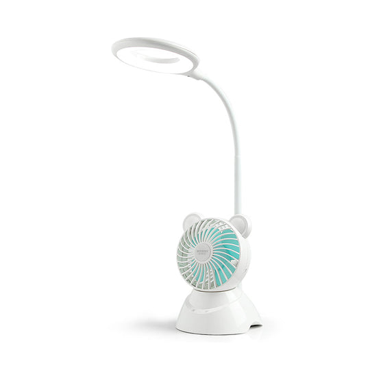 Etamin - LED Halo Ring Flexible LED Study Light Macaron Plastic Kids Room Desk Lamp with Mini Fan in White