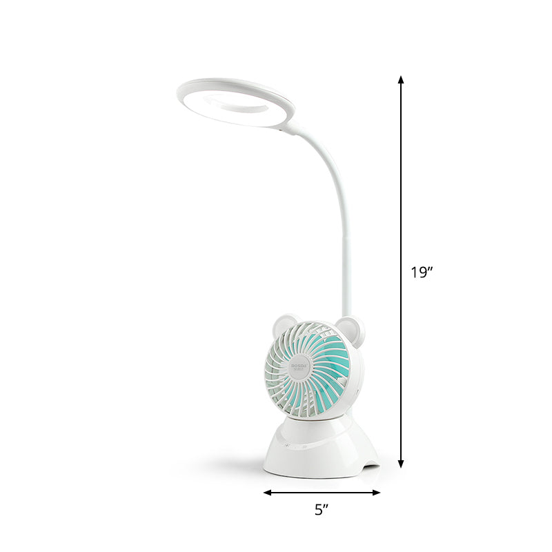 Etamin - LED Halo Ring Flexible LED Study Light Macaron Plastic Kids Room Desk Lamp with Mini Fan in White