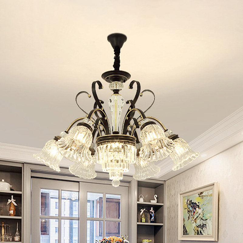 Clear Glass Chandelier With Black Bell Design - 6/8 Heads For Countryside Living Room Ceiling 6 /