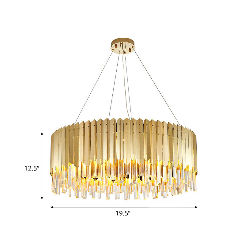 Postmodern Crystal Strip Drum Chandelier Light - Gold Finish 6 Heads Perfect For Dining Tables And