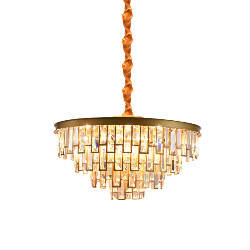 Gold Retro Conical Crystal Chandelier Pendant With 4/6 Lights