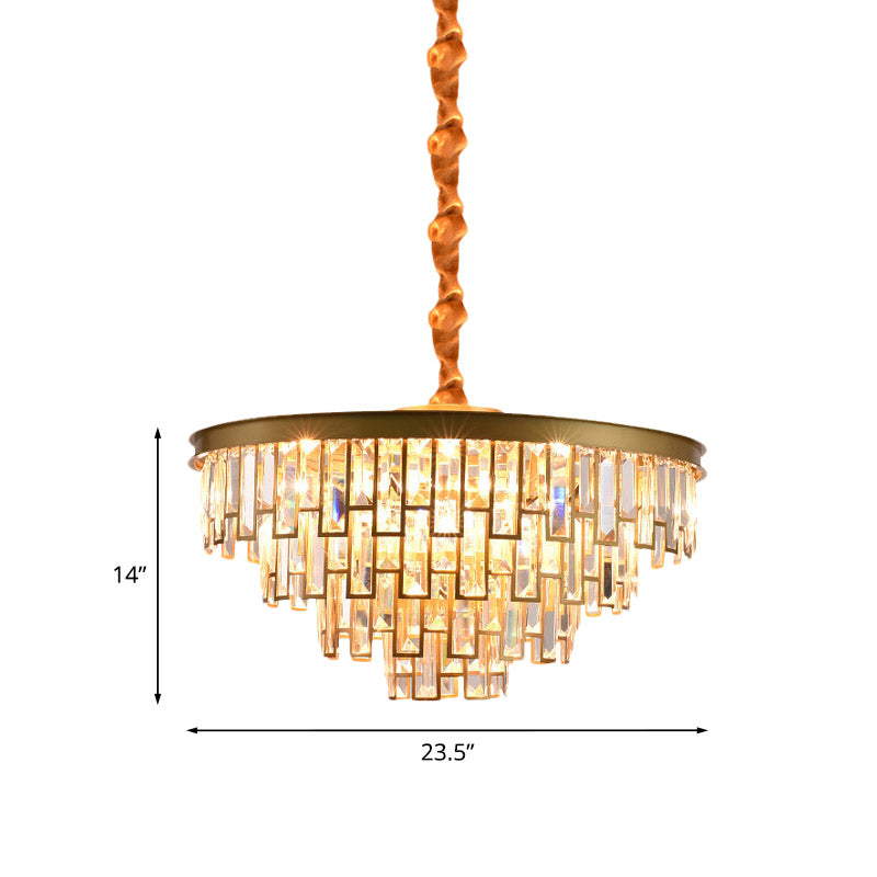 Gold Retro Conical Crystal Chandelier Pendant With 4/6 Lights