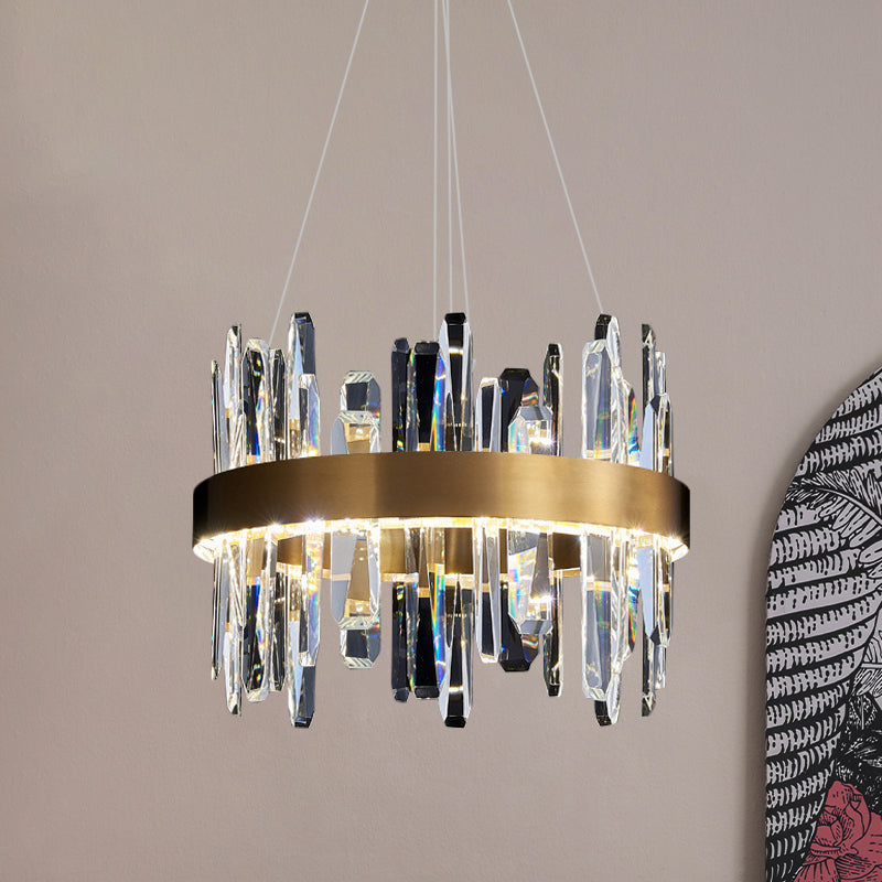 Mid Century Style Led Crystal Rod Gold Chandelier Elegant Hanging Light Fixture