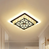 Modern Black Floral Pattern Crystal Led Ceiling Light - Beveled Round/Square Flushmount Lamp For