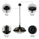 Industrial Wire Cage Pendant Light With Barn Shade - Black