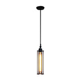 Industrial Hanging Pendant Light With Metal Wire Guard And Tube Shade In Black - Bedroom Lighting