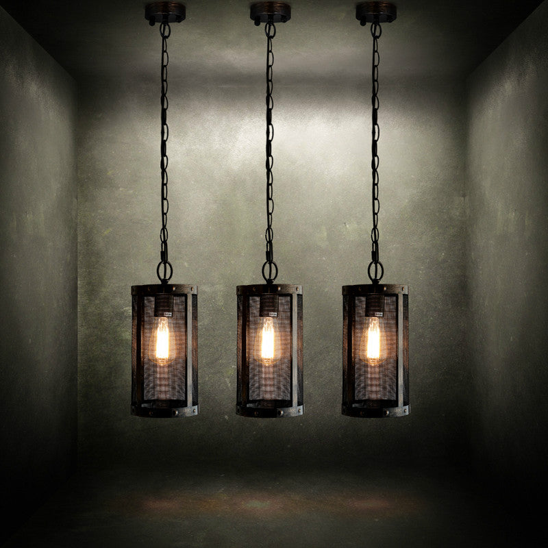 Bronze Hanging Lamp - Mini Industrial Pendant Light Fixture Single Cylinder Design