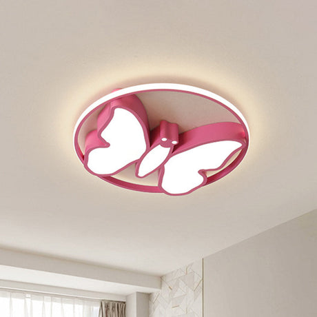 Kids Acrylic Led Butterfly Flush Mount Light With Glow Hoop In White/Pink/Blue