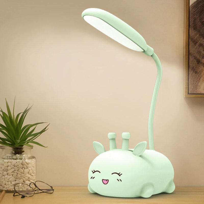 Sika Deer Cartoon Desk Lamp: Kids Plastic Led Night Light With Flexible Arm In White/Pink/Blue Green