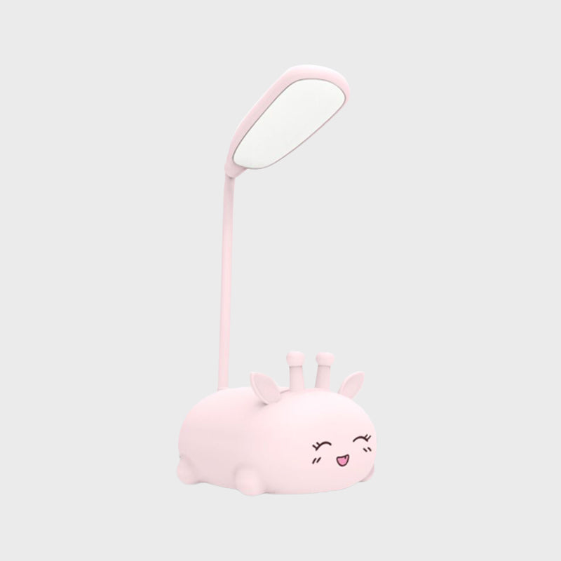 Sika Deer Cartoon Desk Lamp: Kids Plastic Led Night Light With Flexible Arm In White/Pink/Blue