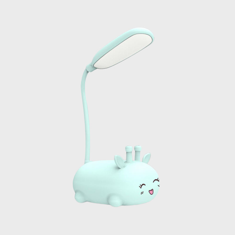 Sika Deer Cartoon Desk Lamp: Kids Plastic Led Night Light With Flexible Arm In White/Pink/Blue