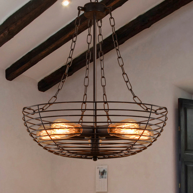 Antique Style Iron 5-Light Farmhouse Chandelier with Wire Guard - Dark Rust Hanging Light Fixture