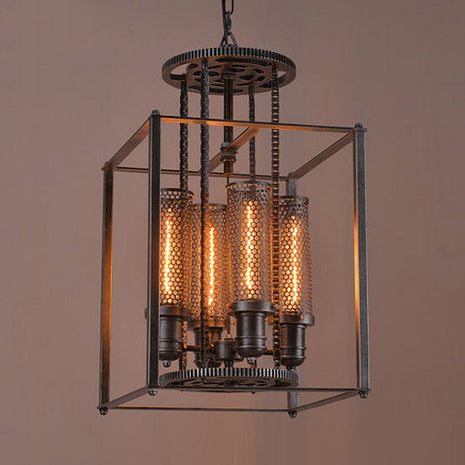 Antique Style Metal Pendant Light with Cylindrical Shade - 4 Lights Indoor Chandelier Lamp (Black)