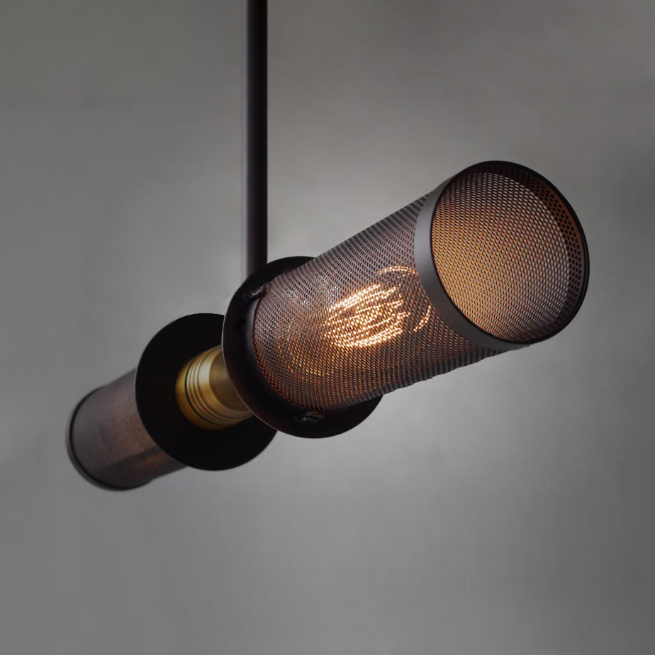 Vintage Style Black Iron 2-Light Chandelier Pendant Lamp With Mesh Shade - Indoor Lighting
