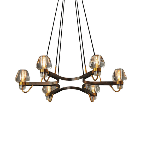 Antique Bronze Crystal Chandelier Pendant With Hexagram Frame - 6-Light Bud Ceiling Lamp